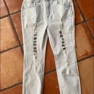 NEW FADED BLUE JEANS WITH FISHNET UNDERLAY SZ 18